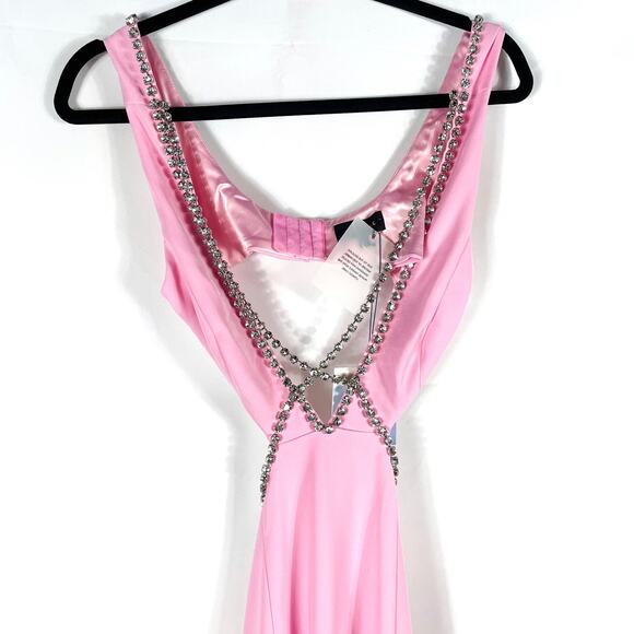Majorelle Matteson Gown Pink‎ Crystal Strap Cutout Waist Plunge Sleeveless Sz S - Picture 7 of 15